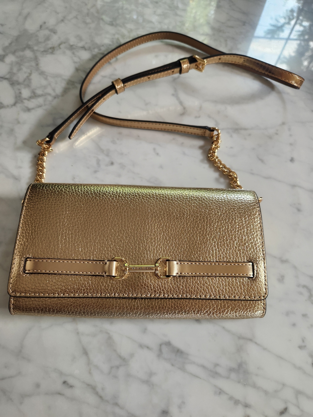 Michael Kors Metallic Gold Mini Crossbody Small Purse, BRAND NEW!